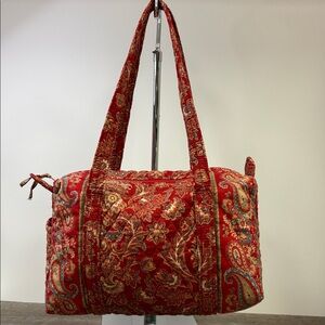 Vera Bradley Quilted Cotton Shoulder Tote – Red Paisley Floral Print